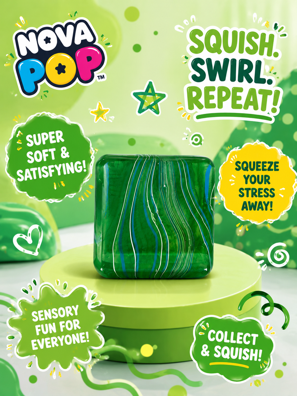 NovaPop Swirl Cube Squishy Toys – Assorted Colors