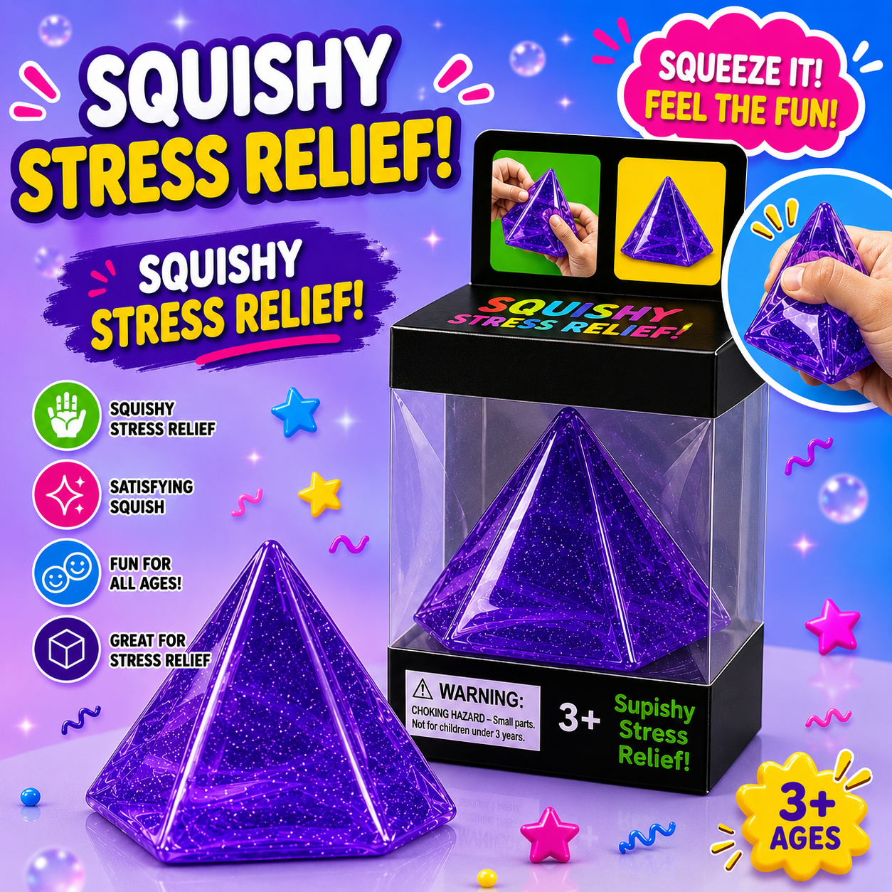 NovaPop Pyramid Squishy Toys – Assorted Colors