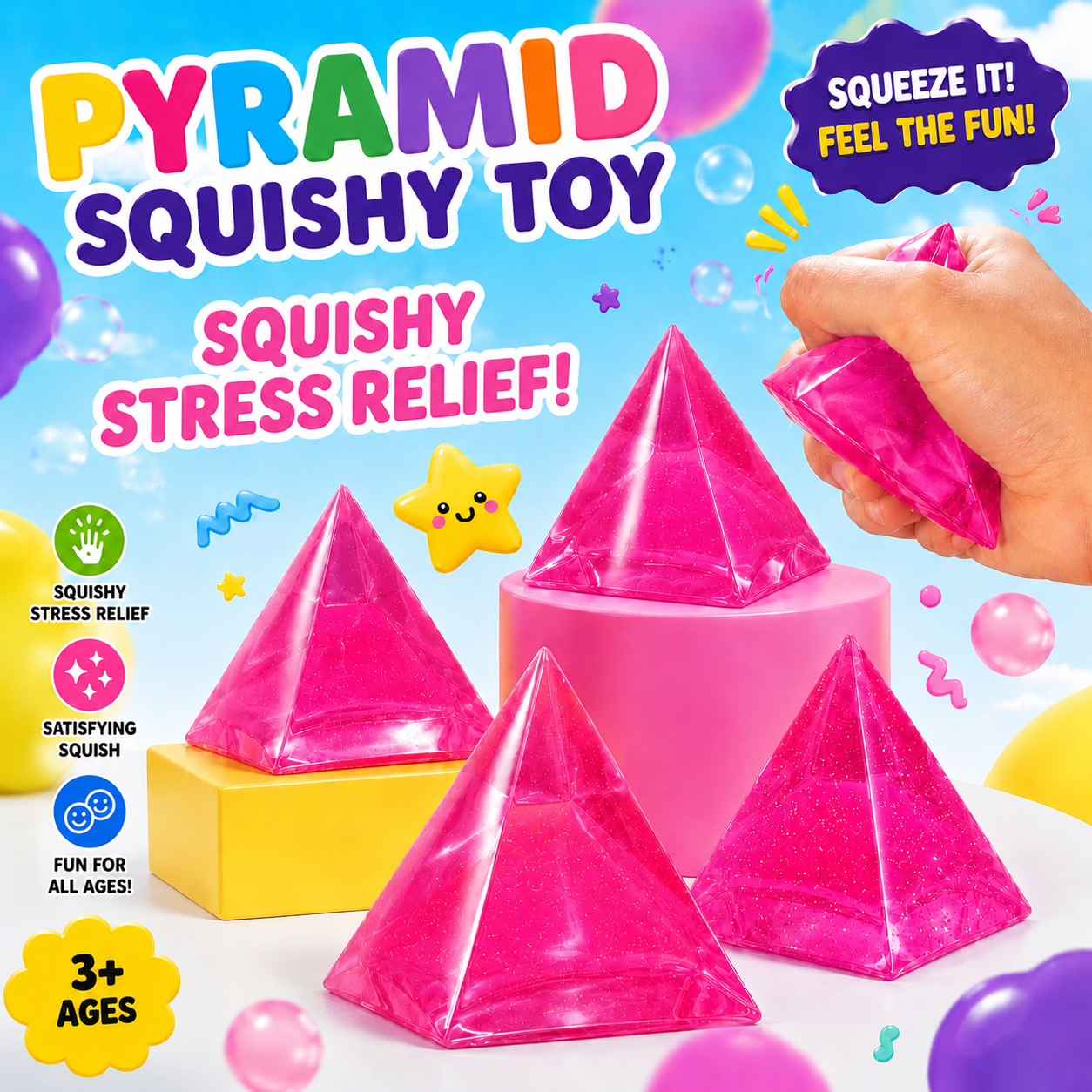 NovaPop Pyramid Squishy Toys – Assorted Colors