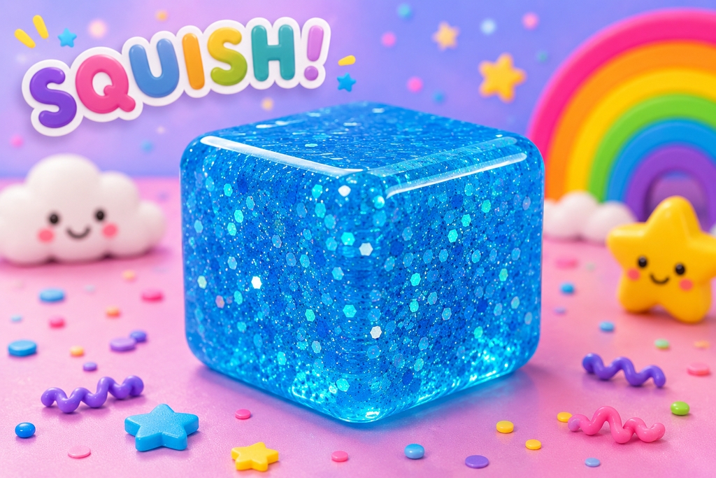 NovaPop Glitter Cube Squishy Toys – Assorted Colors
