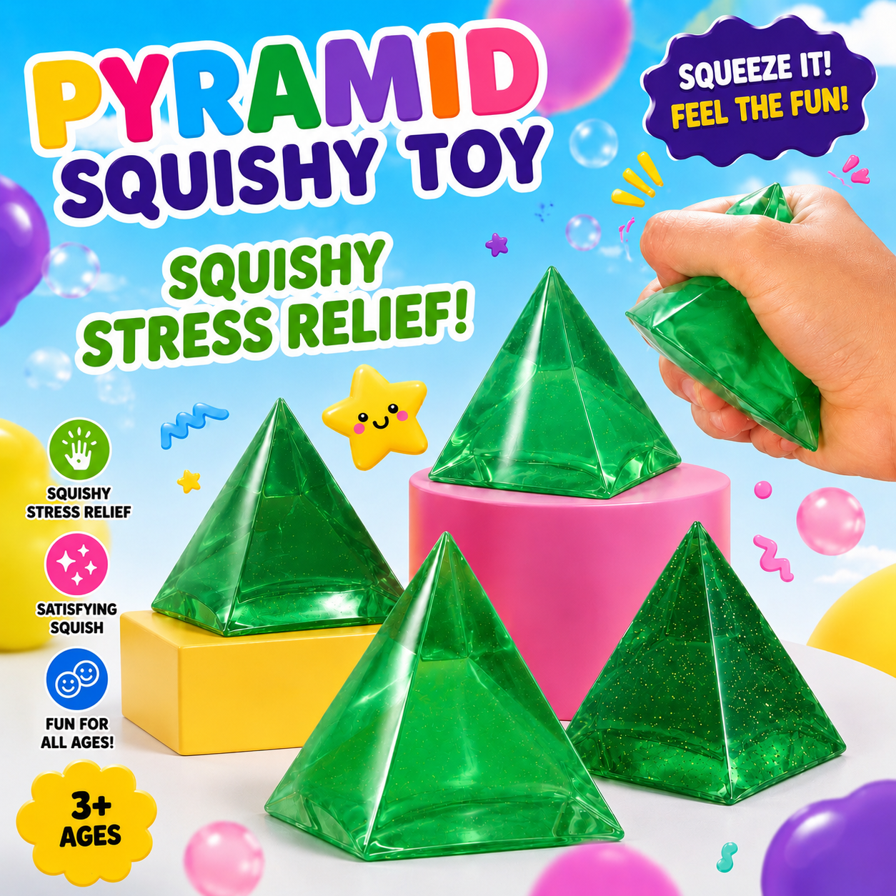 NovaPop Pyramid Squishy Toys – Assorted Colors