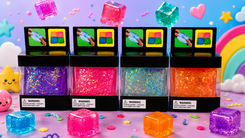 NovaPop Glitter Cube Squishy Toys – Assorted Colors