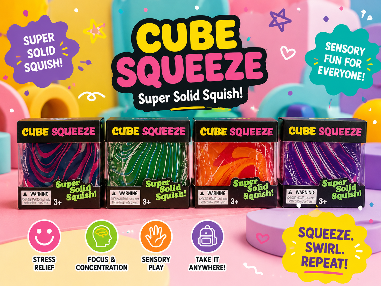 NovaPop Swirl Cube Squishy Toys – Assorted Colors