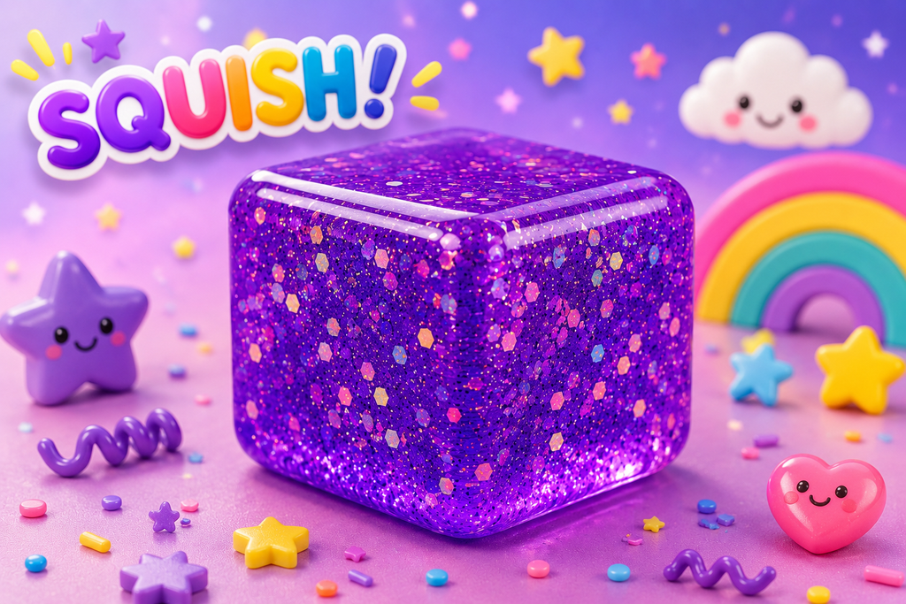 NovaPop Glitter Cube Squishy Toys – Assorted Colors