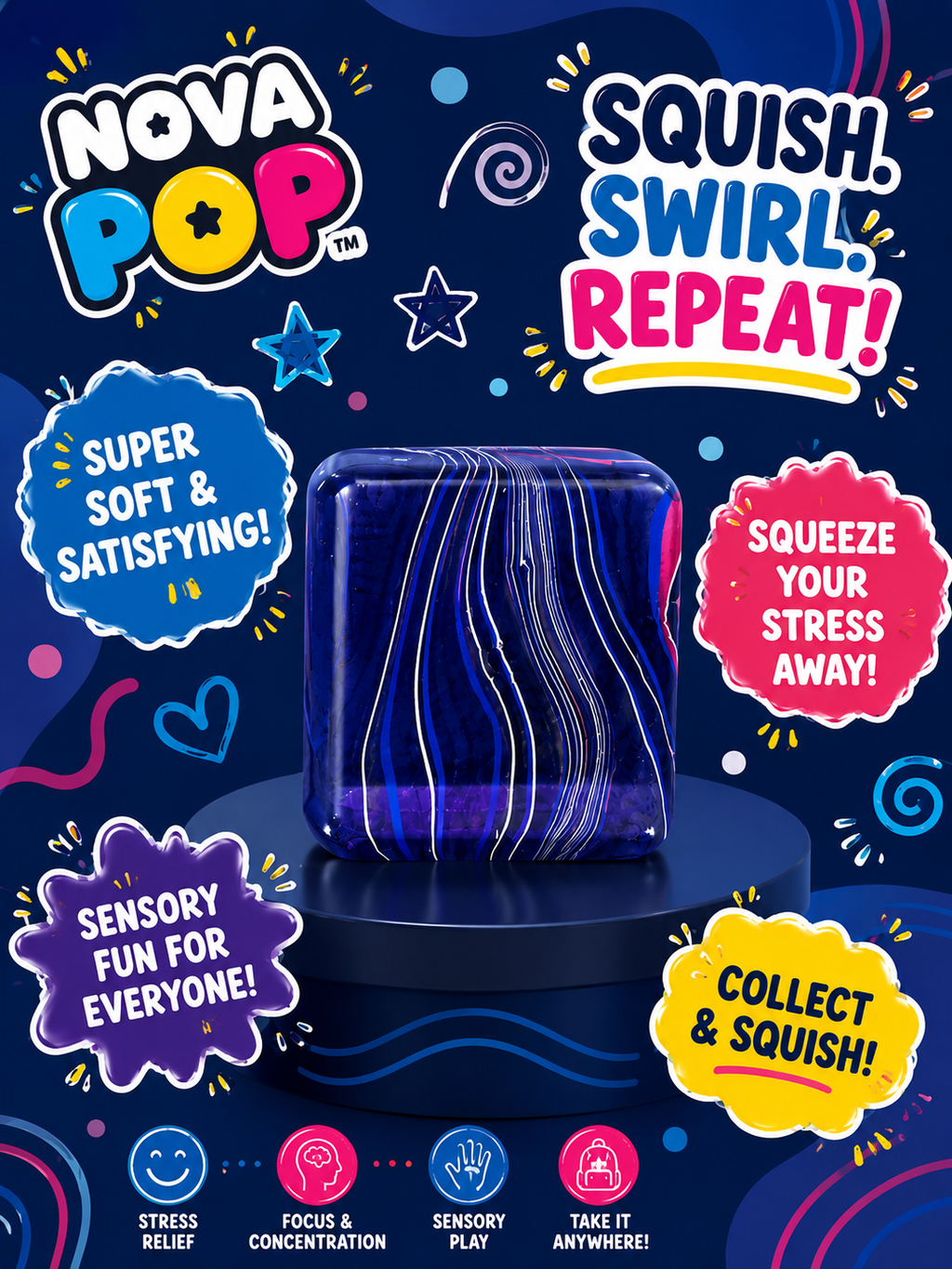 NovaPop Swirl Cube Squishy Toys – Assorted Colors