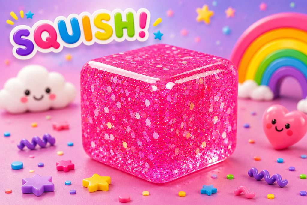 NovaPop Glitter Cube Squishy Toys – Assorted Colors
